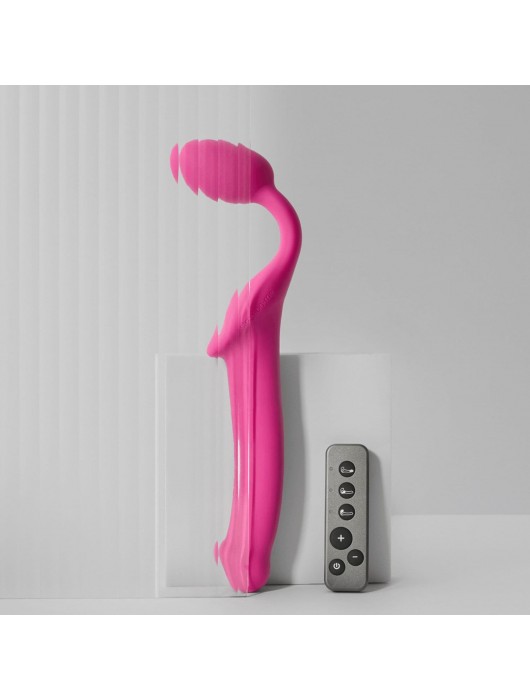 Ярко-розовый безремневой страпон Strap-on-me Vibrating Bendable Strap-On size L - Strap-on-me - купить с доставкой в Сургуте