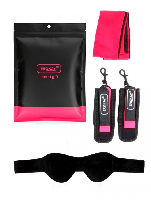 Черно-розовый эротический набор: маска, наручники и повязка - Erokay - купить с доставкой в Сургуте