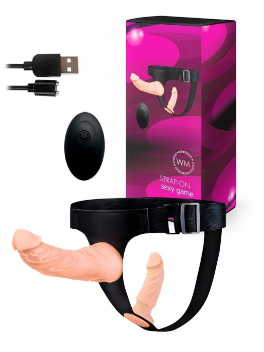 Женский страпон с 2 насадками, вибрацией и пультом ДУ - Erowoman-Eroman - купить с доставкой в Сургуте