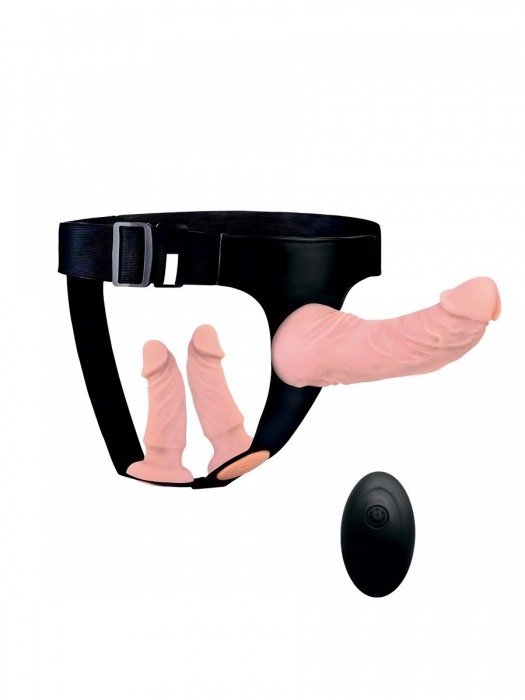 Женский страпон с 3 насадками и вибрацией - Erowoman-Eroman - купить с доставкой в Сургуте