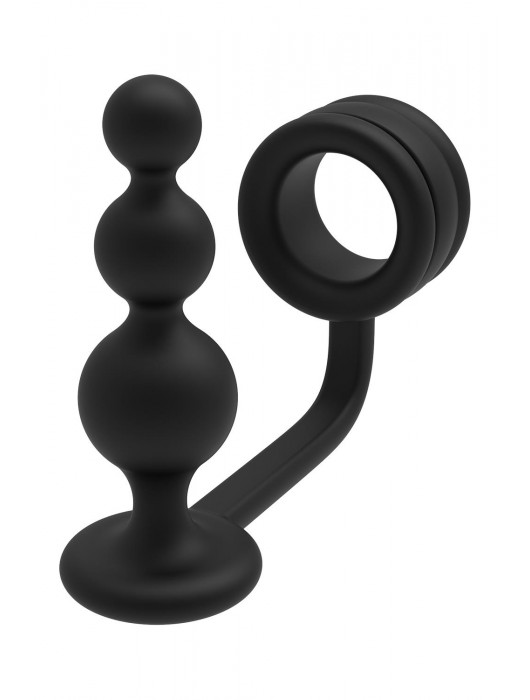 Черное эрекционное кольцо с анальной елочкой Cockring With Beaded Anal Plug - Dream Toys - в Сургуте купить с доставкой