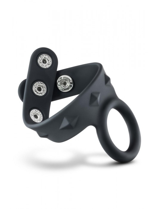 Черное эрекционное кольцо с подхватом мошонки на кнопках VS6 - Blush Novelties - в Сургуте купить с доставкой