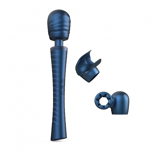 Синий вибромассажёр с насадками Man.wand Edgy - Manwan - в Сургуте купить с доставкой