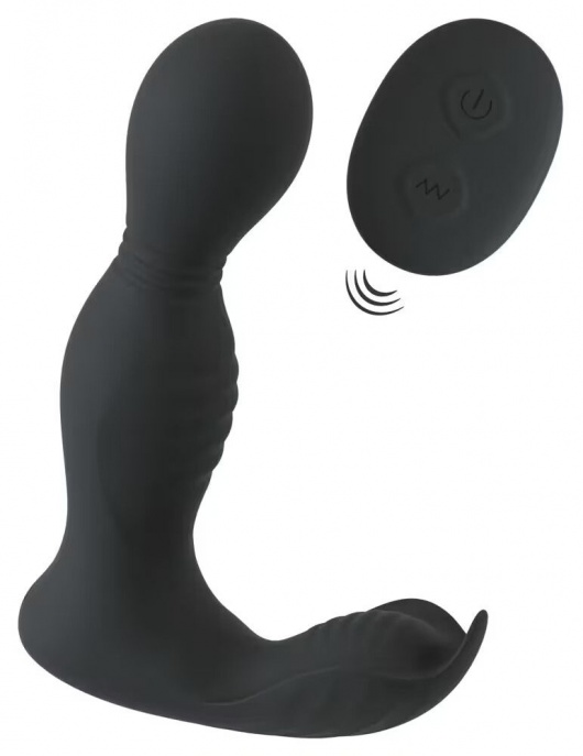 Черная анальная пробка с вибрацией, вращением и пультом ДУ RC Butt Plug with 2 Functions - Orion - в Сургуте купить с доставкой