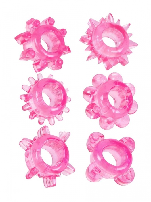 Набор из 6 розовых эрекционных колец с различным рельефом - Erowoman-Eroman - в Сургуте купить с доставкой