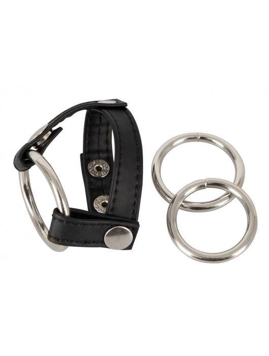 Подхват для мошонки с 3 съемными эрекционными кольцами Leder-Riemen - Orion - в Сургуте купить с доставкой