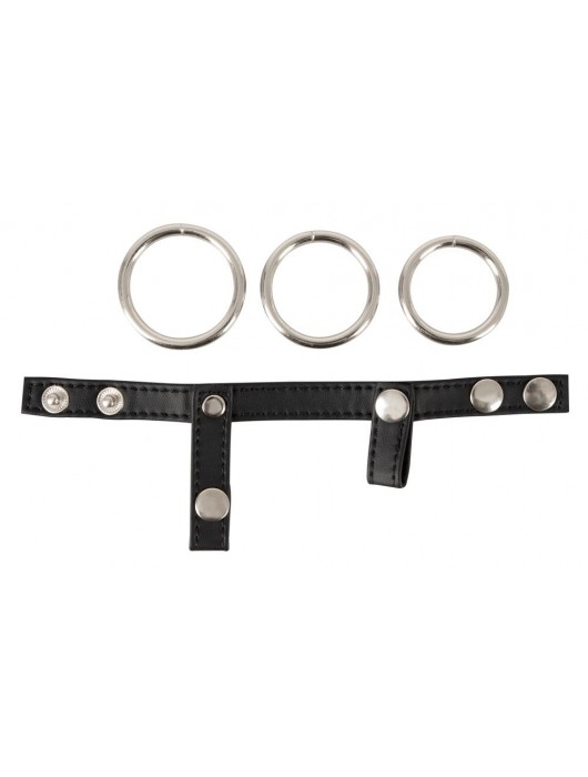 Подхват для мошонки с 3 съемными эрекционными кольцами Leder-Riemen - Orion - в Сургуте купить с доставкой