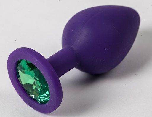 Фиолетовая силиконовая пробка с зеленым кристаллом - 9,5 см. - 4sexdreaM - купить с доставкой в Сургуте