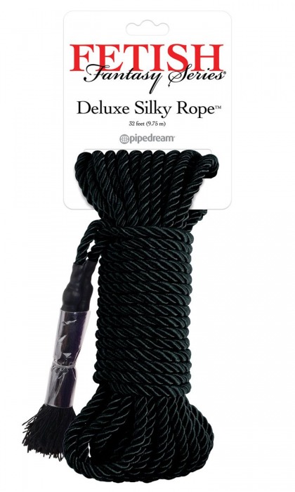 Черная веревка для фиксации Deluxe Silky Rope - 9,75 м. - Pipedream - купить с доставкой в Сургуте