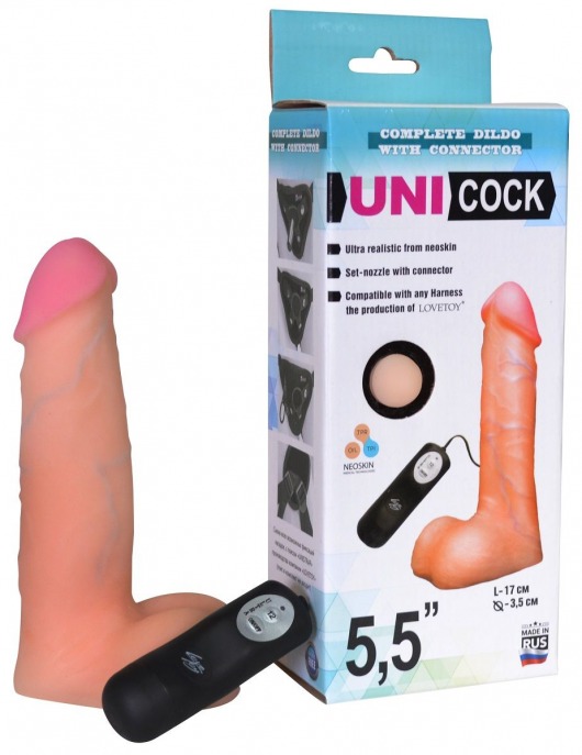 Фаллическая насадка Харнесс UNICOCK 5,5  с вибрацией - 17 см. - LOVETOY (А-Полимер) - купить с доставкой в Сургуте