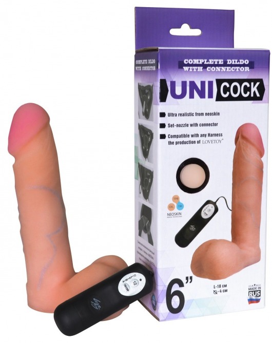 Фаллическая насадка Харнесс UNICOCK 6  с вибрацией - 18 см. - LOVETOY (А-Полимер) - купить с доставкой в Сургуте
