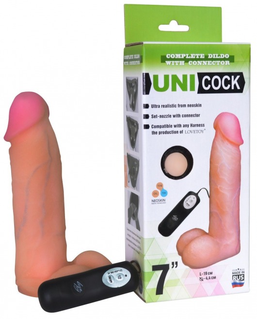 Фаллическая насадка Харнесс UNICOCK 7  с вибрацией - 19 см. - LOVETOY (А-Полимер) - купить с доставкой в Сургуте