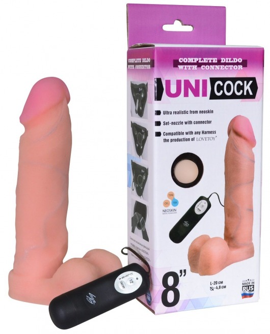 Фаллическая насадка Харнесс UNICOCK 8  с вибрацией - 20 см. - LOVETOY (А-Полимер) - купить с доставкой в Сургуте