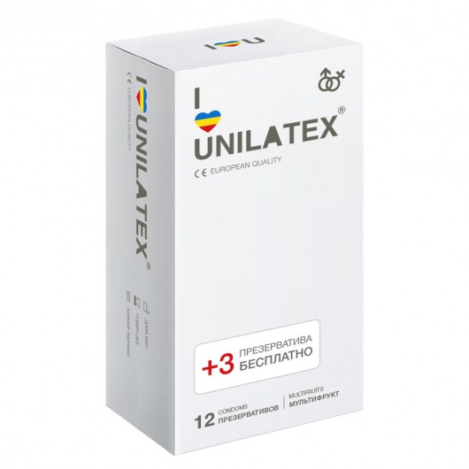 Разноцветные ароматизированные презервативы Unilatex Multifruit  - 12 шт. + 3 шт. в подарок - Unilatex - купить с доставкой в Сургуте