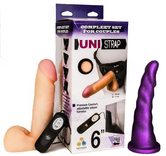 Вибрострапон с двумя насадками UniStrap - 18 и 18 см. - LOVETOY (А-Полимер) - купить с доставкой в Сургуте