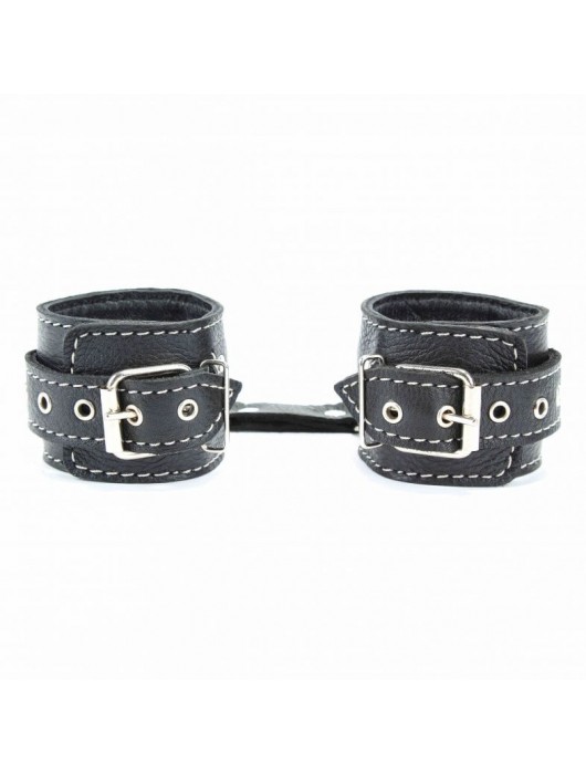 Чёрные кожаные наручники с крупной строчкой - БДСМ Арсенал - купить с доставкой в Сургуте