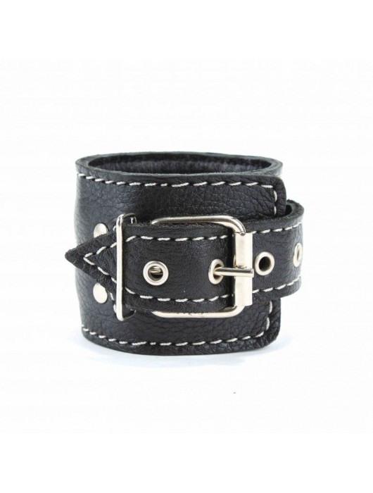 Чёрные кожаные наручники с крупной строчкой - БДСМ Арсенал - купить с доставкой в Сургуте