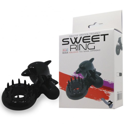 Чёрное эрекционное виброкольцо Sweet Ring с дельфинчиком - Baile - в Сургуте купить с доставкой