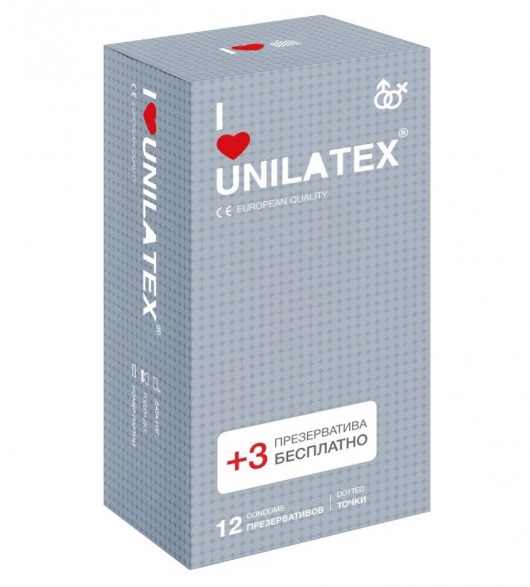 Презервативы с точками Unilatex Dotted - 12 шт. + 3 шт. в подарок - Unilatex - купить с доставкой в Сургуте