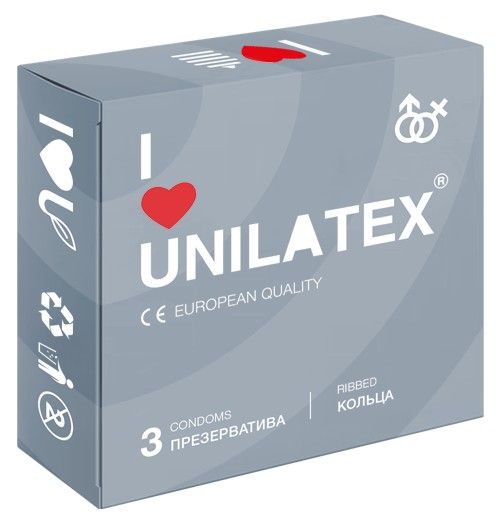 Презервативы с рёбрами Unilatex Ribbed - 3 шт. - Unilatex - купить с доставкой в Сургуте