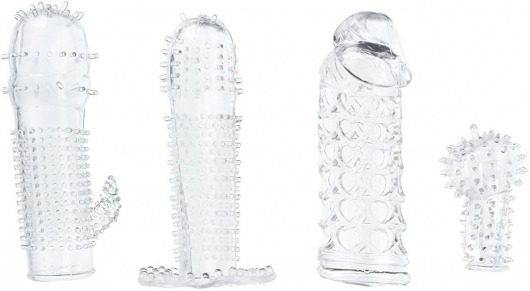 Набор из 4 насадок на член Pleasured Penis Enhancement Sleeve 4 Pack - XR Brands - в Сургуте купить с доставкой