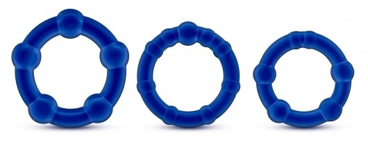 Набор из 3 синих эрекционных колец Stay Hard Beaded Cockrings - Blush Novelties - в Сургуте купить с доставкой