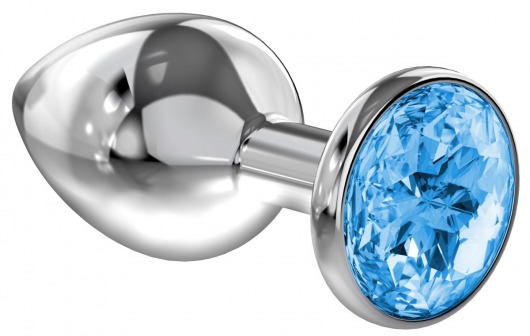 Большая серебристая анальная пробка Diamond Light blue Sparkle Large с голубым кристаллом - 8 см. - Lola Games - купить с доставкой в Сургуте