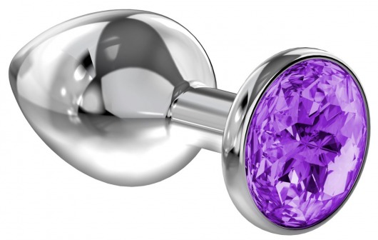Большая серебристая анальная пробка Diamond Purple Sparkle Large с фиолетовым кристаллом - 8 см. - Lola Games - купить с доставкой в Сургуте