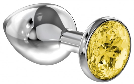 Большая серебристая анальная пробка Diamond Yellow Sparkle Large с жёлтым кристаллом - 8 см. - Lola Games - купить с доставкой в Сургуте