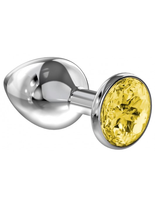 Малая серебристая анальная пробка Diamond Yellow Sparkle Small с жёлтым кристаллом - 7 см. - Lola Games - купить с доставкой в Сургуте