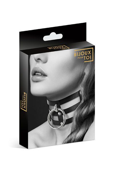 Чёрный тройной чокер с большим кольцом - Bijoux Pour Toi - купить с доставкой в Сургуте