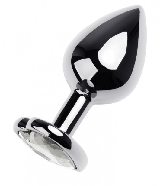 Серебристая анальная пробка с прозрачным кристаллом-сердцем - 8 см. - ToyFa - купить с доставкой в Сургуте