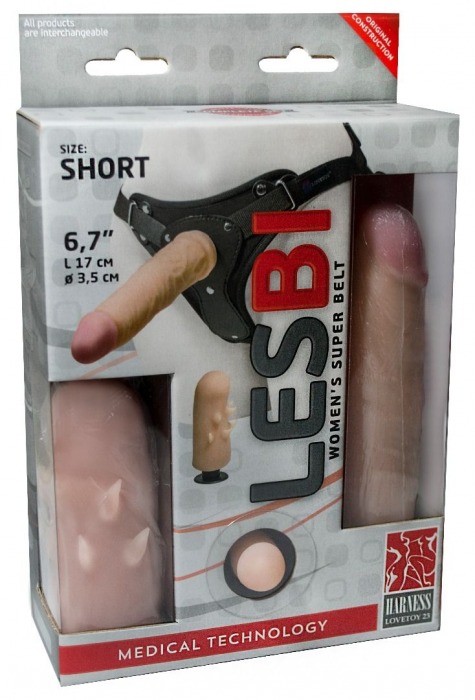 Телесный поясной страпон LESBI с вагинальной пробкой - 17 см. - LOVETOY (А-Полимер) - купить с доставкой в Сургуте