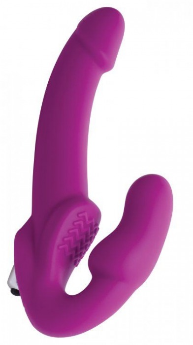 Ярко-розовый безремневой вибрострапон Evoke Vibrating Strapless Silicone Strap-on Dildo - XR Brands - купить с доставкой в Сургуте