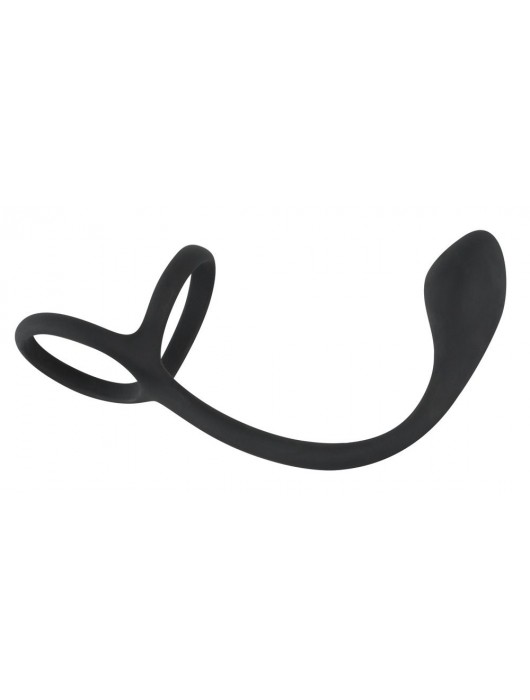 Эрекционное кольцо с утяжкой на мошонку и анальным плаг Black Velvets - Orion - в Сургуте купить с доставкой