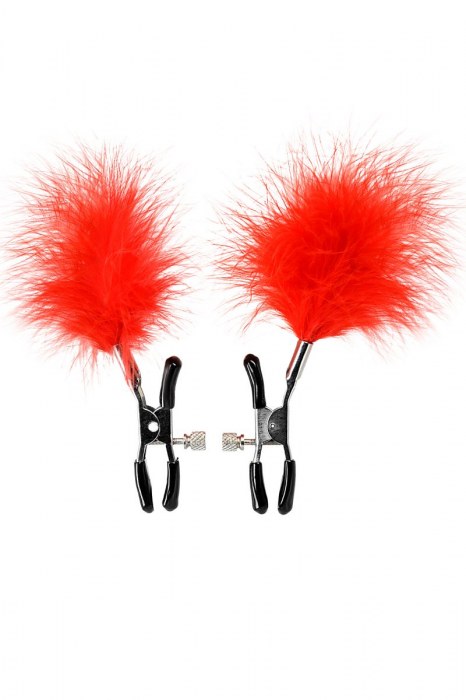 Зажимы для сосков с красным пухом Theatre - ToyFa - купить с доставкой в Сургуте