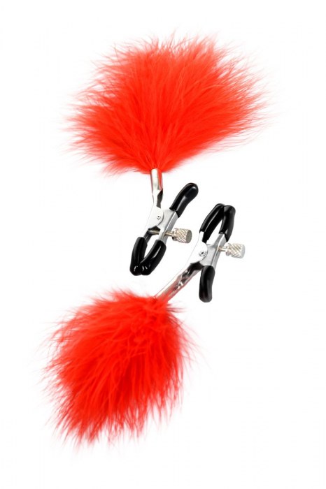 Зажимы для сосков с красным пухом Theatre - ToyFa - купить с доставкой в Сургуте
