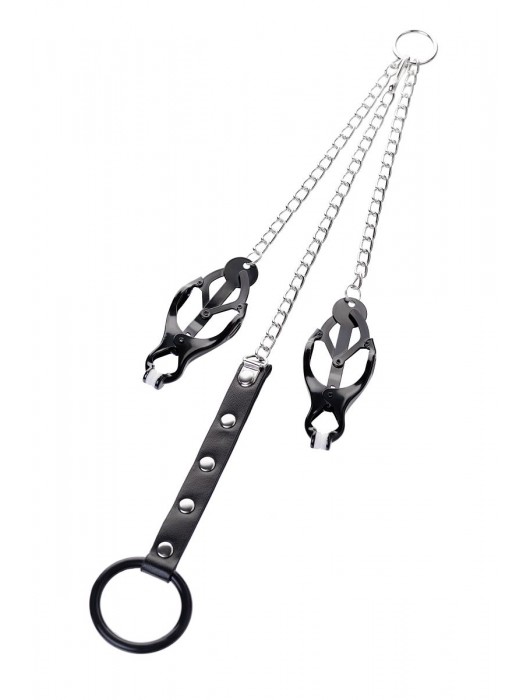 Черно-серебристые зажимы для сосков с кольцом для пениса TOYFA Metal - ToyFa - купить с доставкой в Сургуте