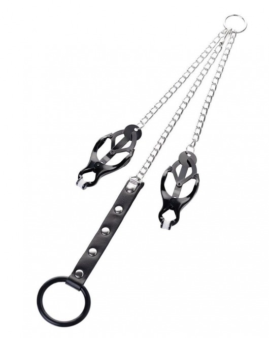 Черно-серебристые зажимы для сосков с кольцом для пениса TOYFA Metal - ToyFa - купить с доставкой в Сургуте