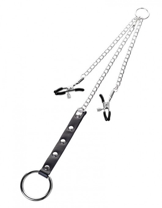 Серебристо-чёрные зажимы для сосков с кольцом для пениса TOYFA Metal - ToyFa - купить с доставкой в Сургуте